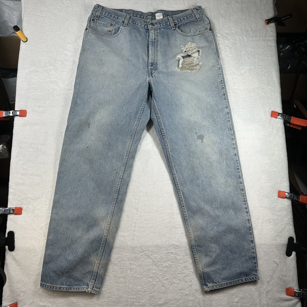 Levi's Relaxed Straight Leg Jeans Mens Blue Denim Distressed‎ Zip Fly - 38X32